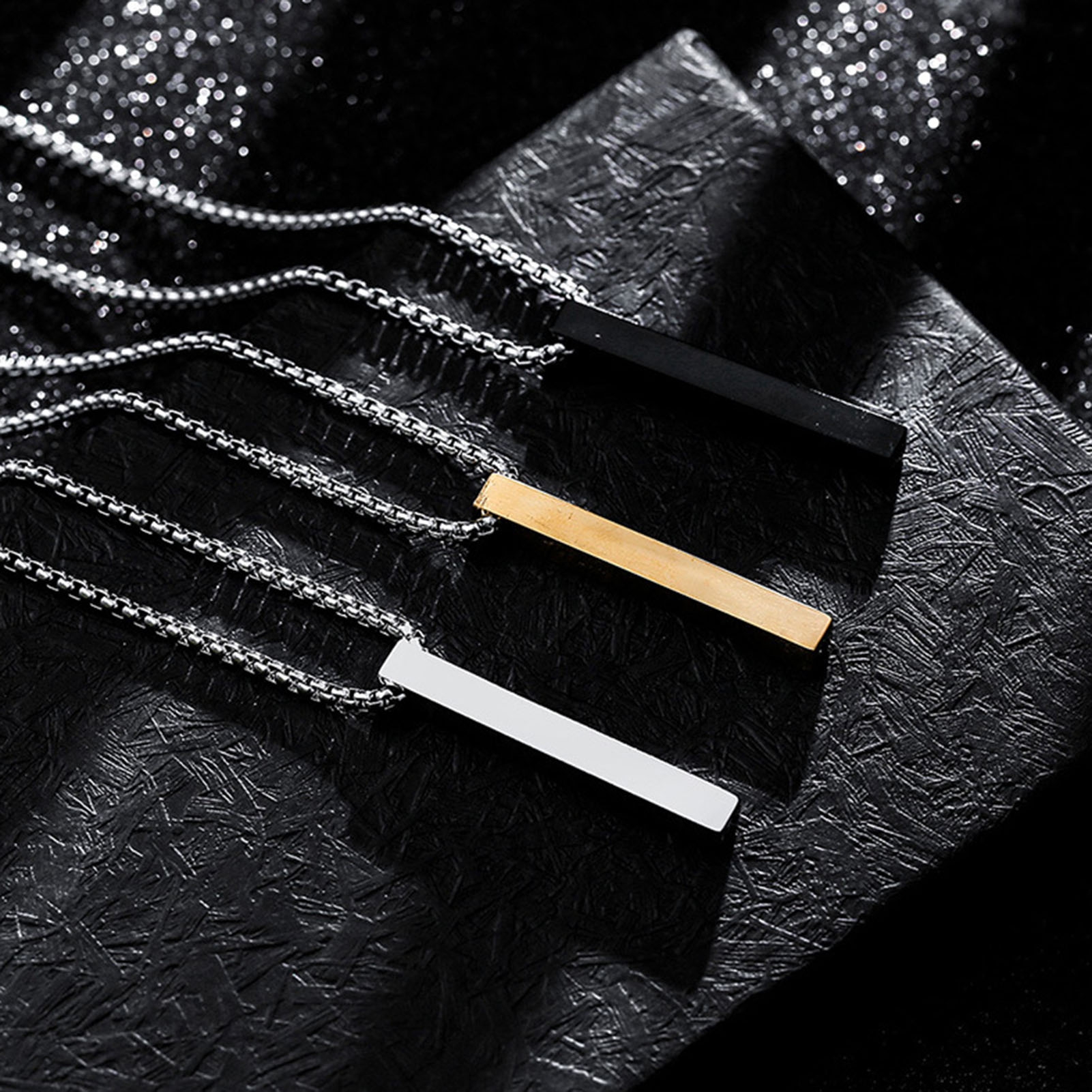 Jiaroswwei Men Necklace Stainless Steel Solid Color Chain Lightweight Male Pendant Gift